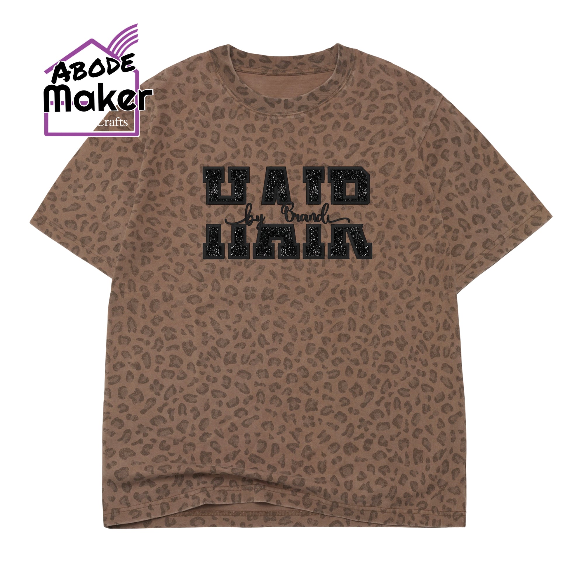 Custom Name Embroidered Sequin Cheetah T shirt for Hair Stylist 110% Cotton