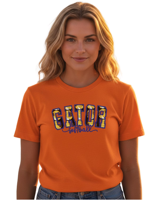 Embroidered appliqué with sunflower fabric Gator softball T-shirt