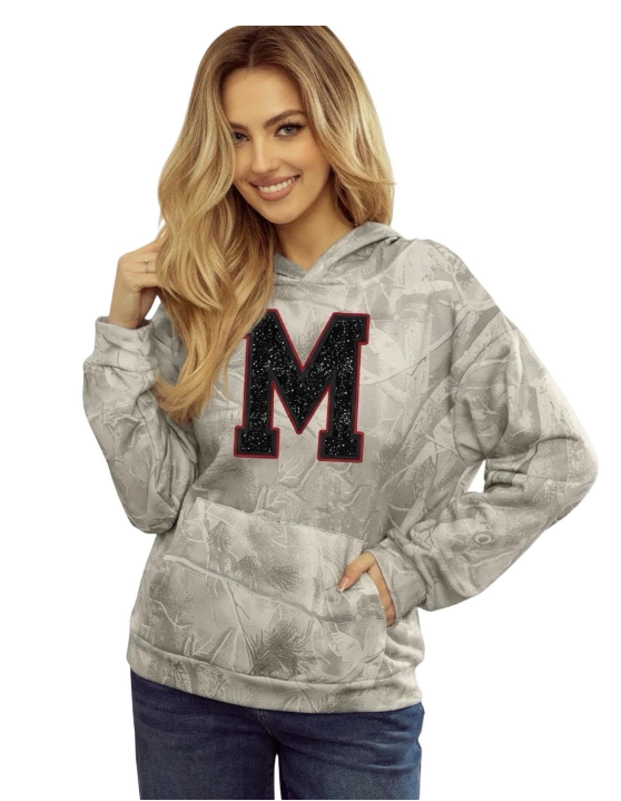 Embroidered Initial Camo Hoodie - Custom Sequin Applique Sweatshirt