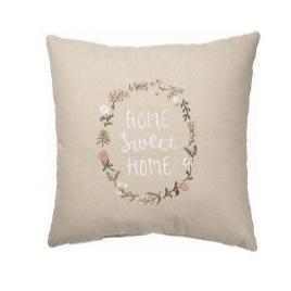 Decorative Throw Pillow - Home Sweet Home - Floral Wreath